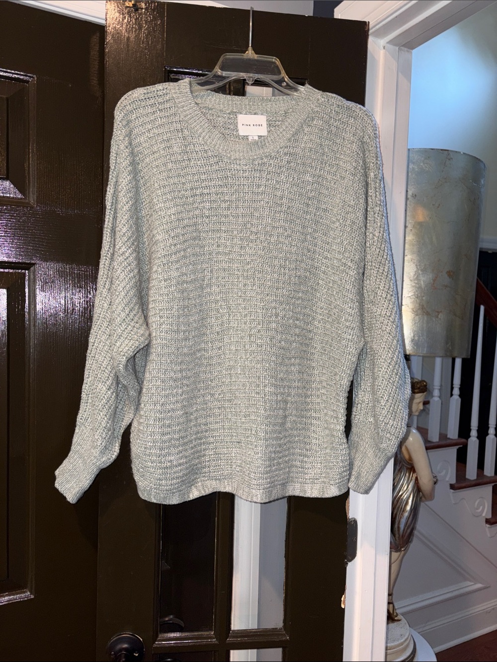 Pink Rose Sage Green Crewneck Knit Sweater